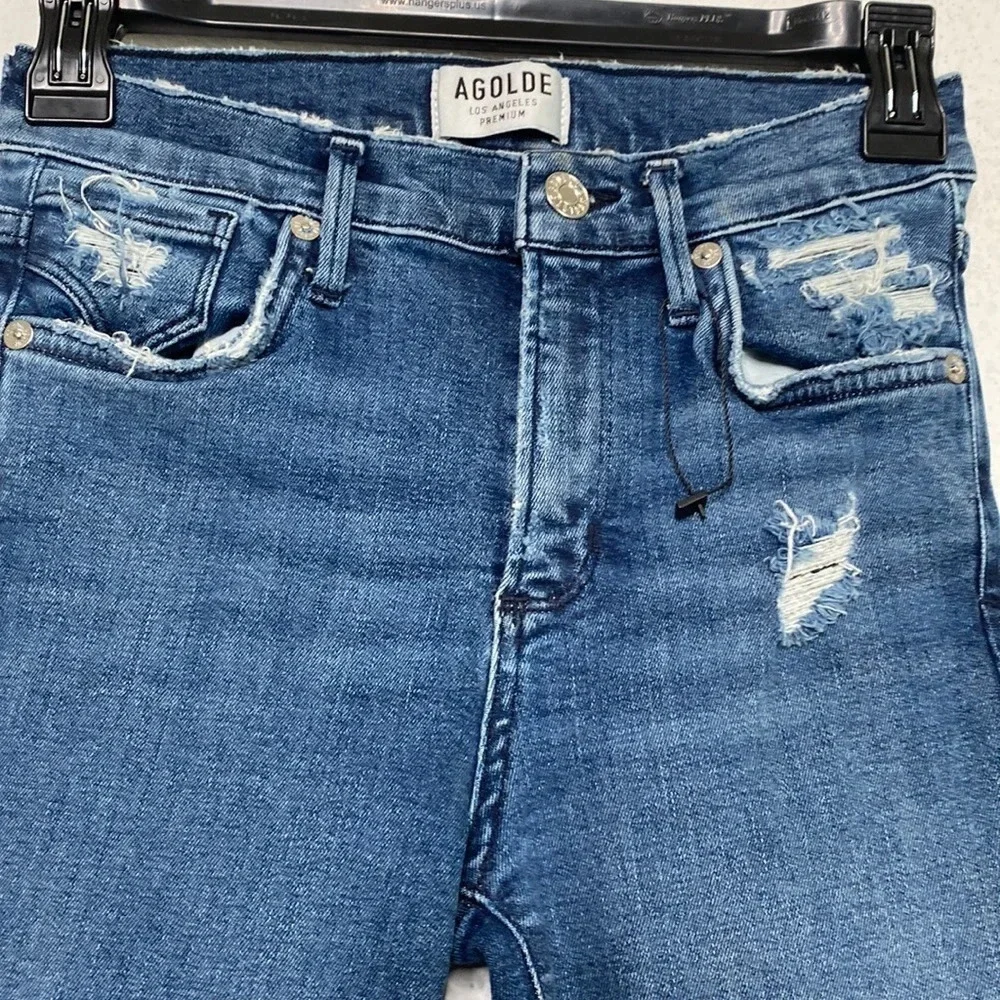 AGOLDE Sophie High Rise Skinny Crop Medium Wash Distressed Ripped Size 25